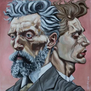 Portretschilderij van een man nu hij oud is en toen hij jong was