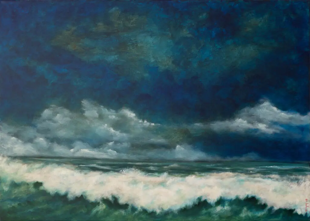 Schilderij van een golvende zee
