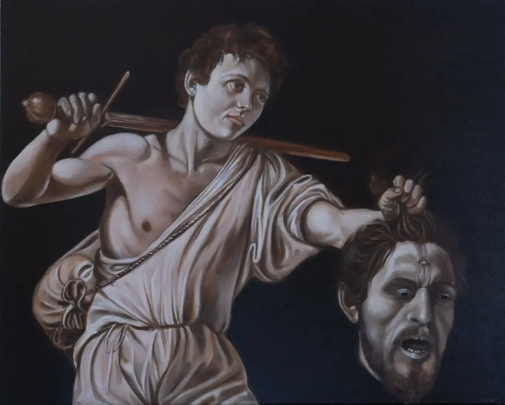 Studie van schilderij van David met Hoofd van Goliath van Caravaggio